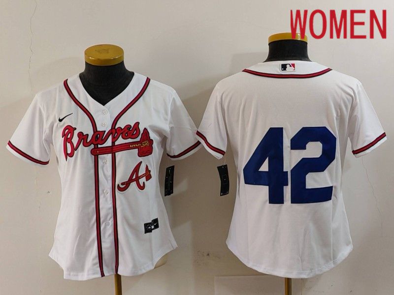 Women Atlanta Braves #42 No Name White Game 2024 Nike MLB Jersey style 3->->